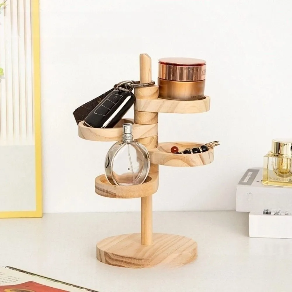 

Creative Wooden Key Storage Rack 4 Layer Decorative Jewelry Organizer Rotatable Collection Earring Holder Hair Tie