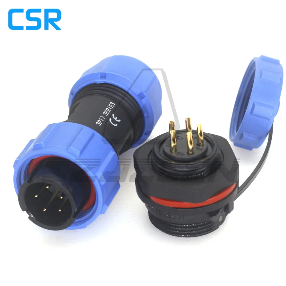 SP17 Connector Waterproof and Dustproof  5 Pin Threaded Plug Panel Installation Socket, Electrical Equipment Power Supply