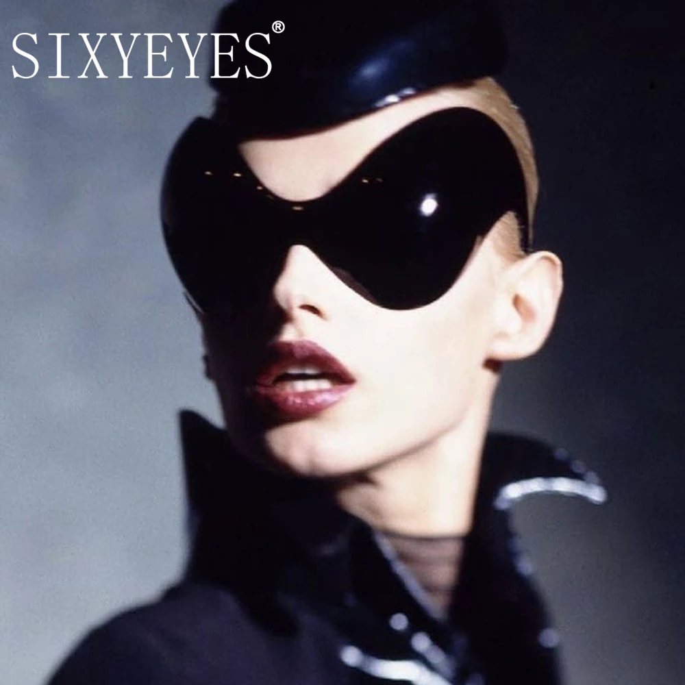 Okulary przeciwsłoneczne futurystyczne, oversize, damskie i męskie, styl steampunk z lat 2000, jednoczęściowe, Y2K, okulary przeciwsłoneczne męskie, kocie oczy, okulary rowerowe w stylu alien.