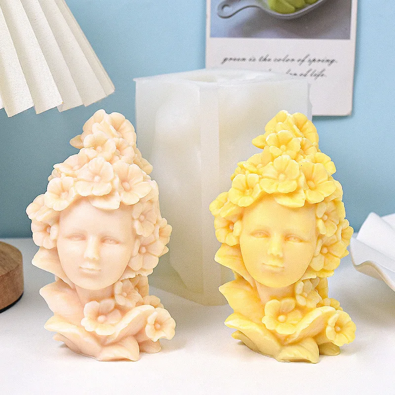 Chrysanthemum Fairy Candle Mold DIY Aromatherapy Gypsum Chrysanthemum Fairy Girl Head Ornament Silicone Mold Home Decor