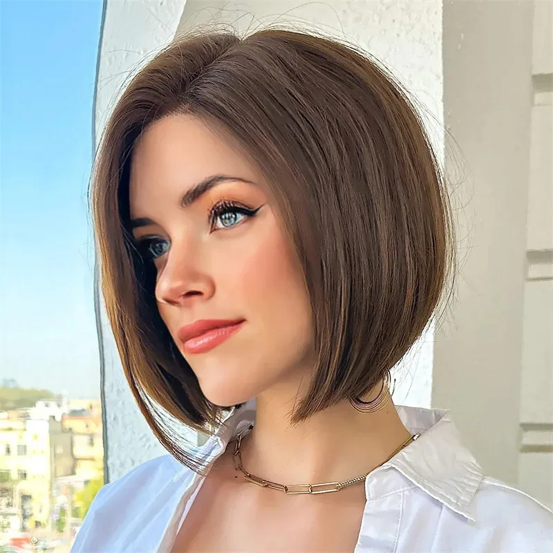 

Wig New Wig For Women With Short Straight Hair Bobo Matte Synthetic High Temperature Silk Wig Full Head Cover