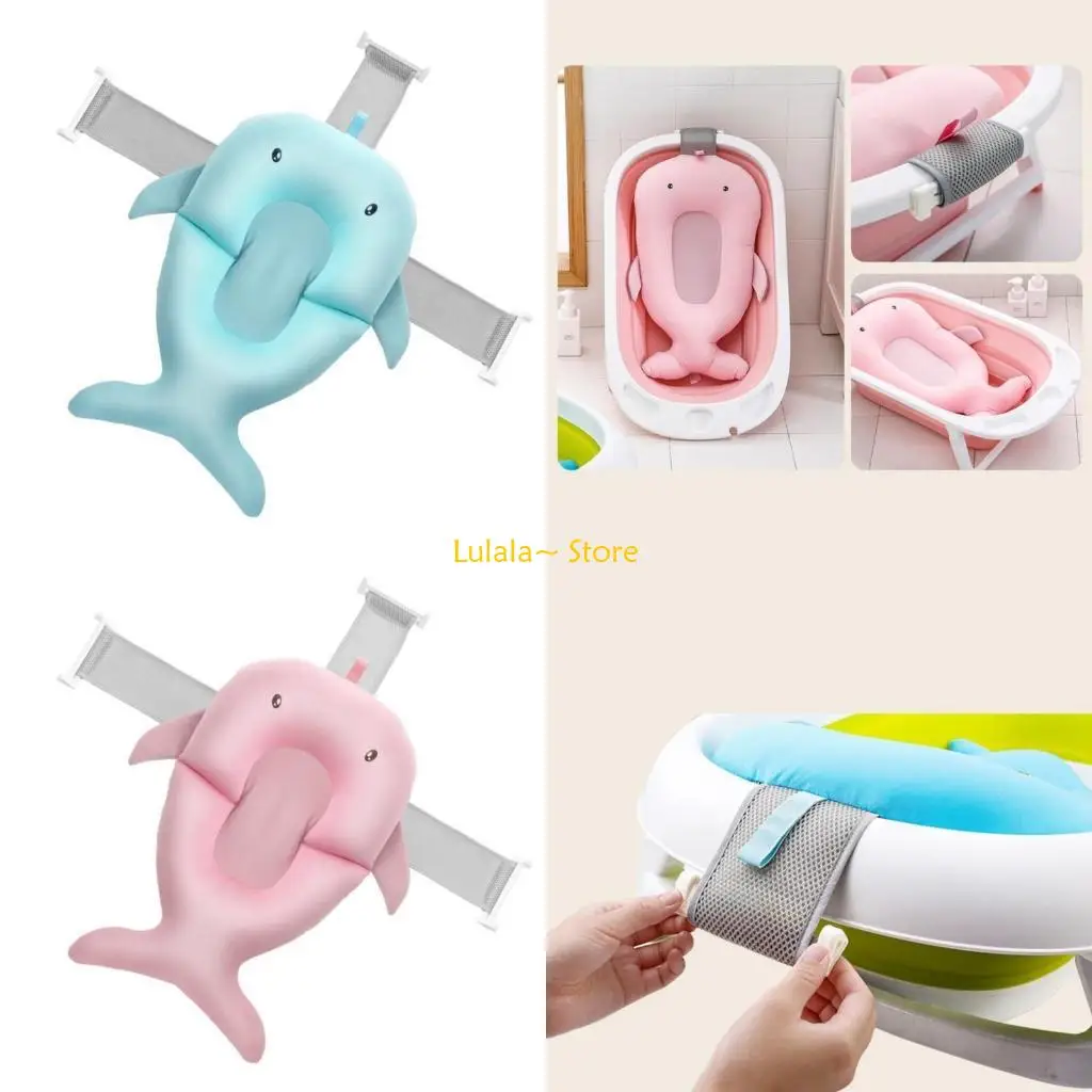 Y4QA Newborns Bath Cushion Pad Infants Shower Net Support Mat with Adjustable Straps