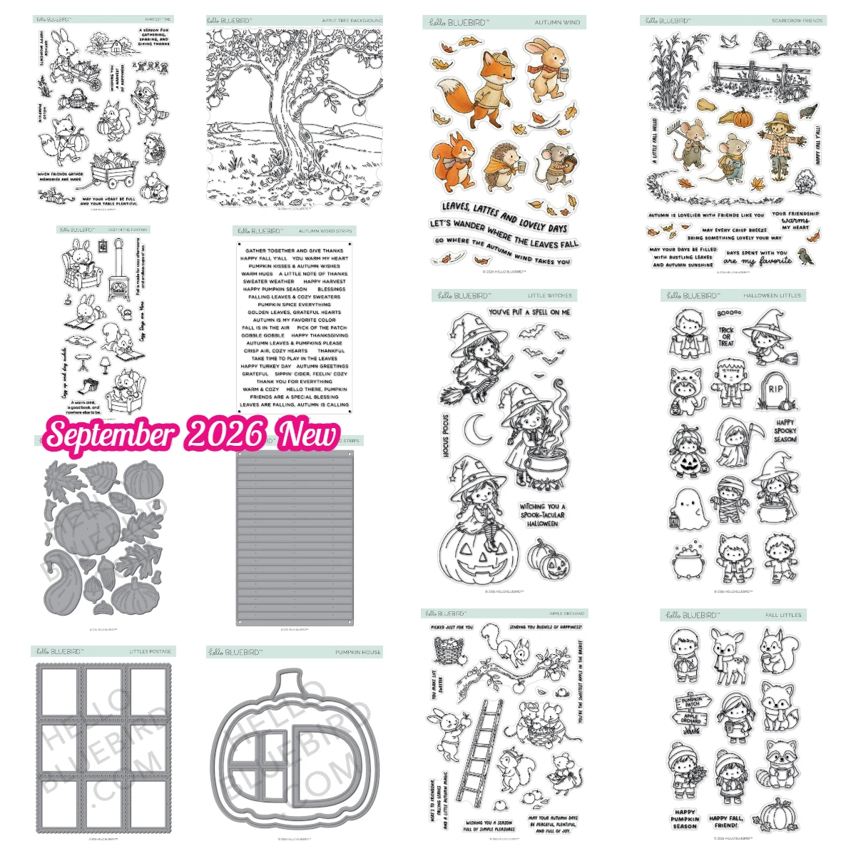 Hallo Bluebird Apfelbaum-Hintergrund-Stempel Halloween Kleine Hexen-Stempel- und Stanzset für Kartenherstellung, Scrapbooking, DIY-Basteln