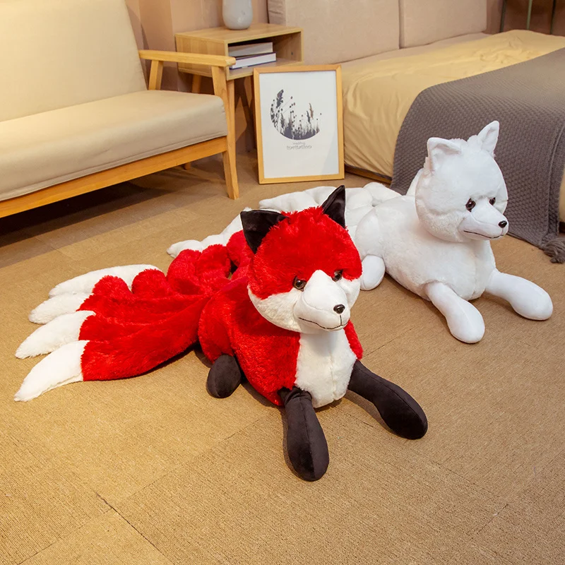 New Arrive Lifelike Nine Tails Fox Plush Toys White Red Fox Stuffed Animal Kitsune Dolls Creative Gifts for Girlfirend