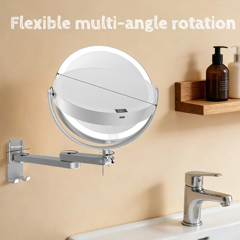 Wall Mounted Bath Mirrors Double Sided Mirror Folding LED Bathroom Mirror Adjustable 360 Degree Rotation Shower Shaving Light