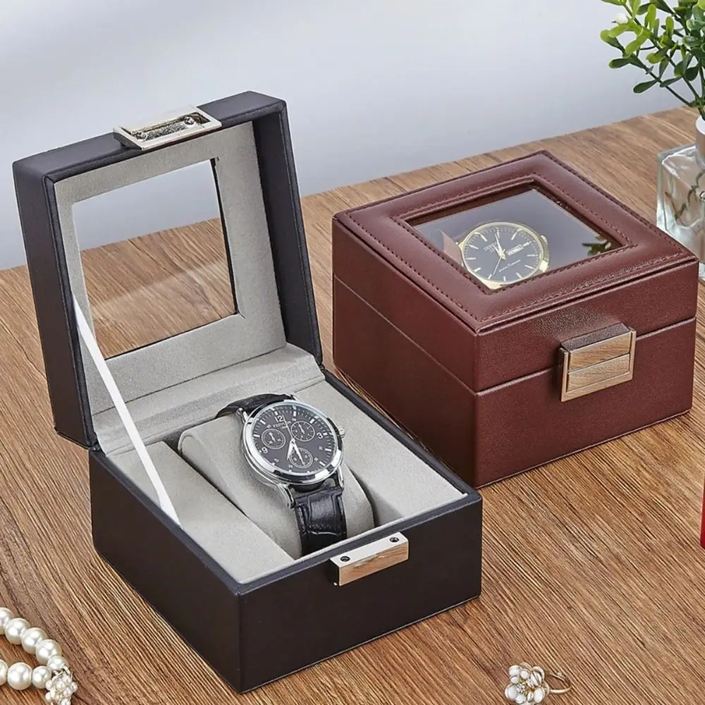 

Портативная кожаная коробка для хранения часов из дерева, на 1 час, шкатулка для коллекции часов