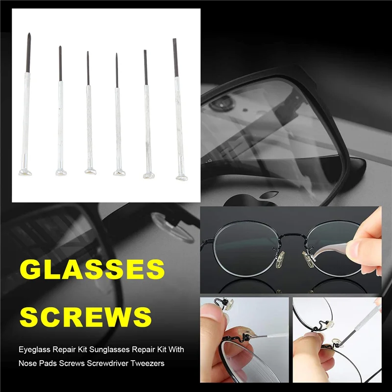 

A23P Eyeglass Repair Kit Sunglasses Repair Kit With Nose Pads Screws Screwdriver Tweezers For Watch Clock Spectacle Repair