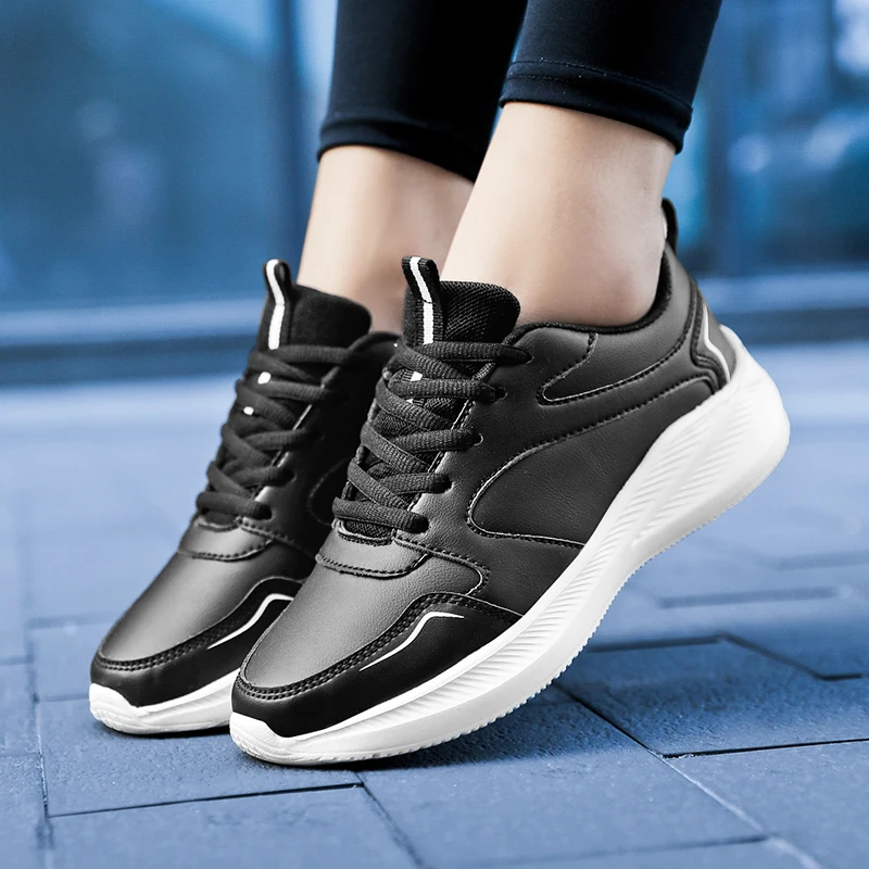 

All Black Women Sneakers Autumn Breathable Casual Running Shoes Leather Work Shoes Tenis Para Hombre Кроссовки Обувь Для Тенниса