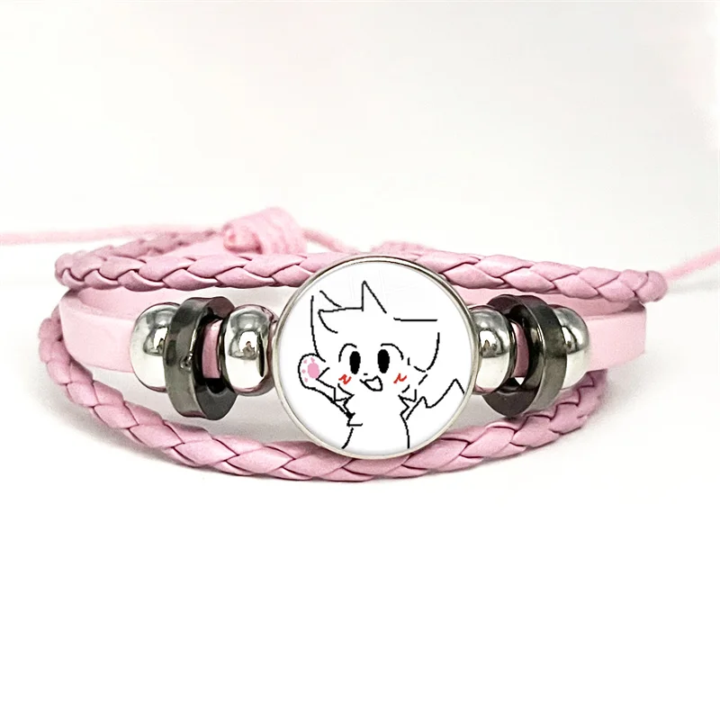 جديد Boykisser القط ميمي الوردي الأساور الجلدية Kawaii متعة الوردي سخيفة القطط مضحك متعدد الطبقات مضفر سوار أساور مجوهرات هدية