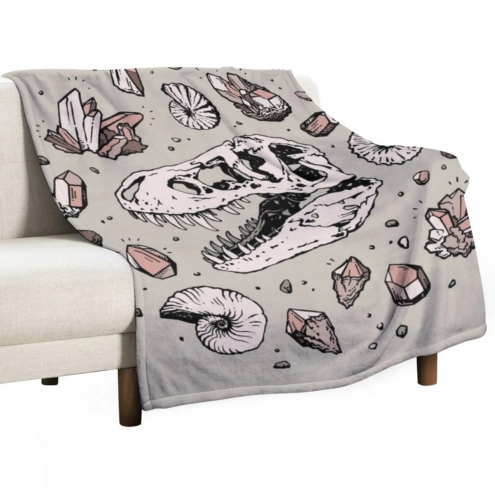 Geo-rex Vortex | Rose Quartz | Dinosaur Skull Fossil Art Throw Blanket sofa bed Luxury Blanket