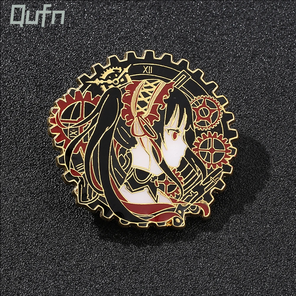 Japan Anime DATE A LIVE Kurumi Brooch Cosplay Enamel Lapel Pins Metal Badge Animation Peripherals Brooches Bag Souvenir Gift