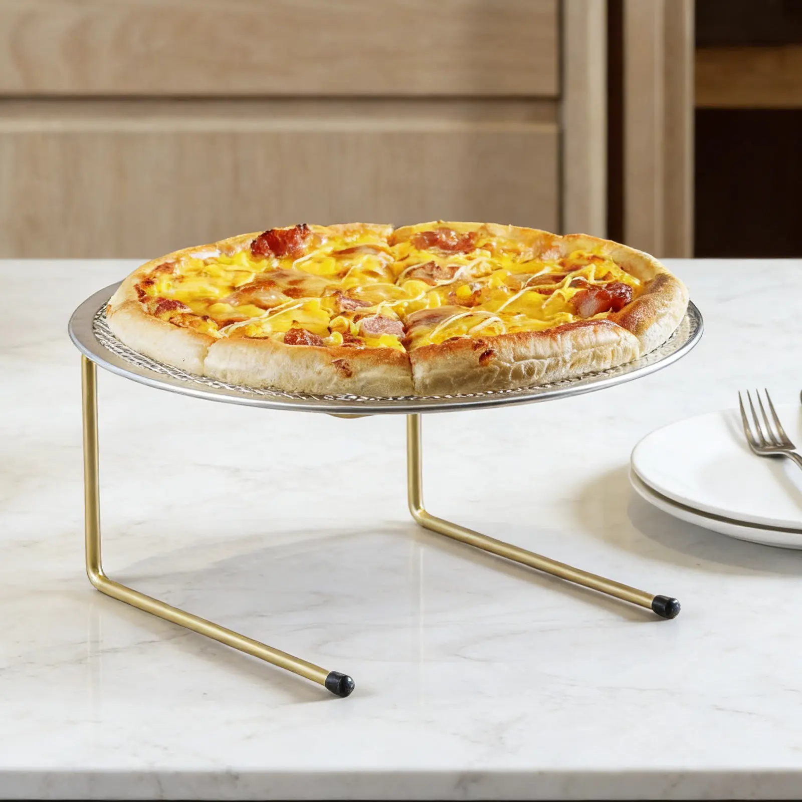 Pizza Rack Stand Metal Iron Food Display Pizza Pan Riser Buffet Table Dessert Serving Tray Restaurant Holder Stable Non Slip