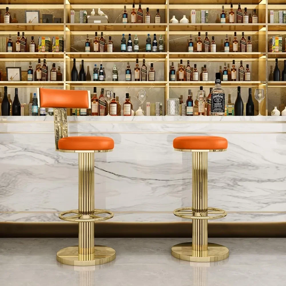 

Bar Chair, Modern Adjustable Height Barstools Swivel, Back Bars Chairs with Polished Gold Stainless Steel Legs, Bar Chairs