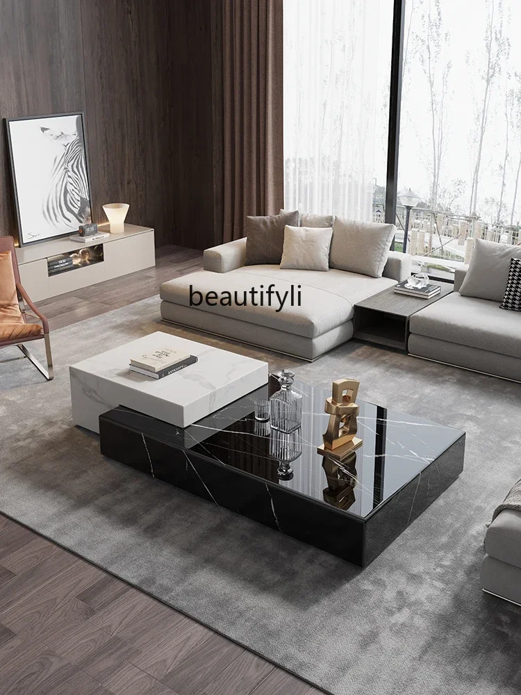 

Italian minimalist high-end rectangular designer marble slate size combination coffee table