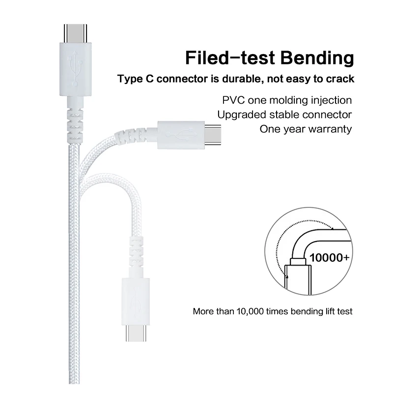 PD60W Type-C To Type-C PD 고속 충전 케이블 Tinner Copper Coil I 빠르고 안정적인 60W 플래시 충전 케이블 강력하고 내구성이 강한 피하