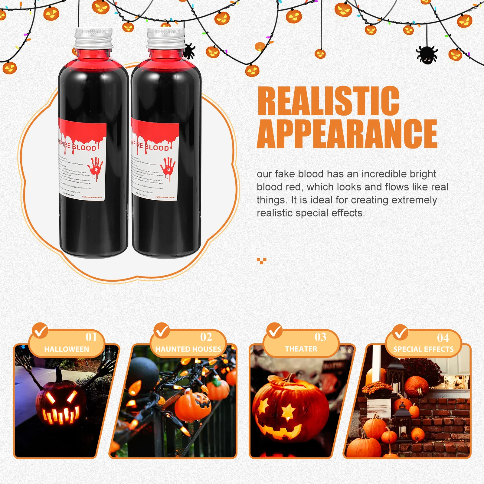 

2 Bottles Fake Blood Halloween Makeup Props Simulation Plasma Party Scary Effects Theater Horror Realistic Blood Prank
