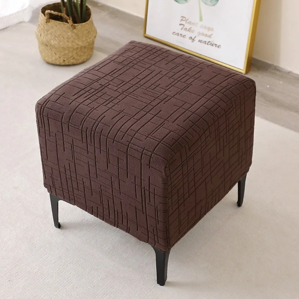 Durable Elastic Jacquard Ottoman Cover T-Shape Solid Color Footrest Slipcover Soft Square Stool Cover Home Decor