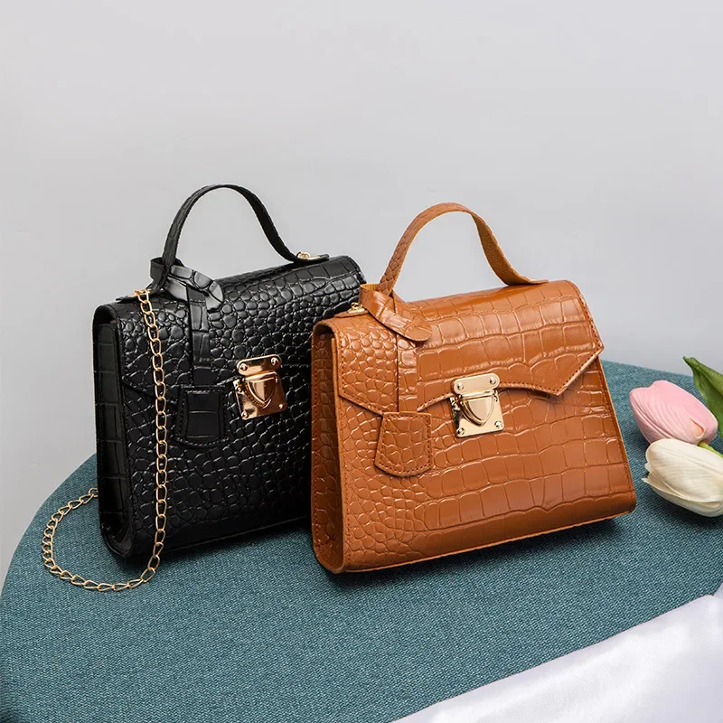 Crocodile pattern bag 2024 ladies hand bag simple handbag Korean version vintage fashion small square bag