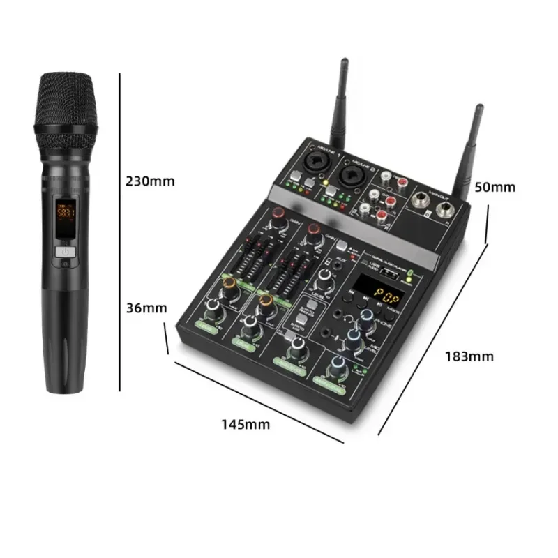 Imagem -05 - Bluetooth Audio Mixer Console Misturador de Microfone sem Fio k Song Karaoke Uf4-m bt Uhf para Canais Gravação ao Vivo Novo