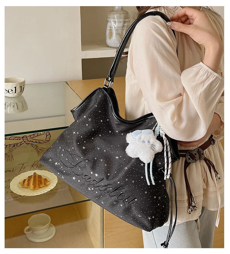 Y2k Fashion Letter Printing Pattern Shoulder Bag for Women 2026 Sweet Girls Vintage Casual Tote Bag Handbags Large Capacity Bag