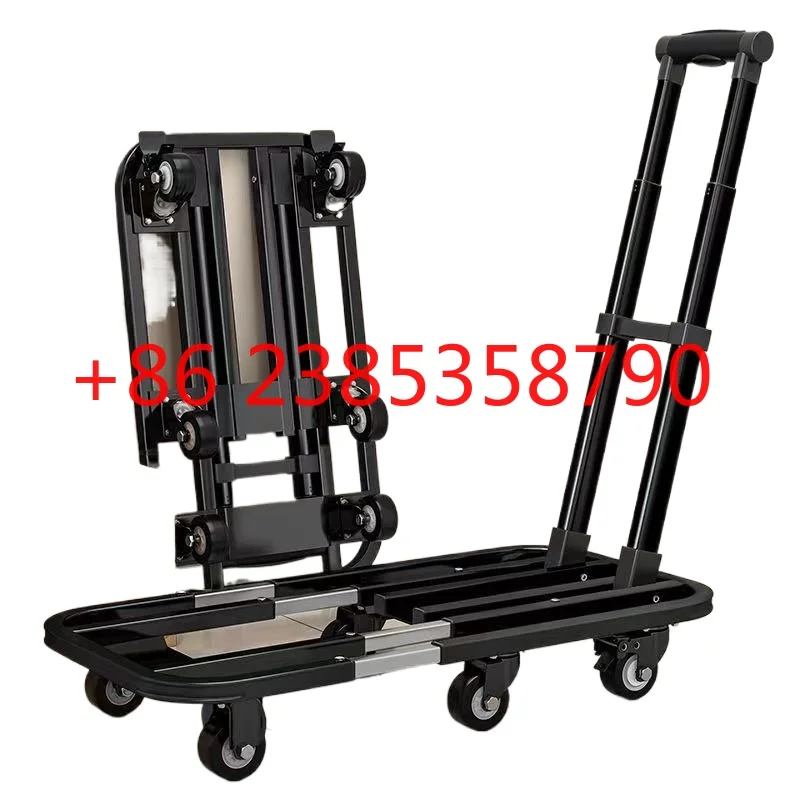 Folding cargo cart, portable folding household handcart, flatbed four-wheel cargo cart