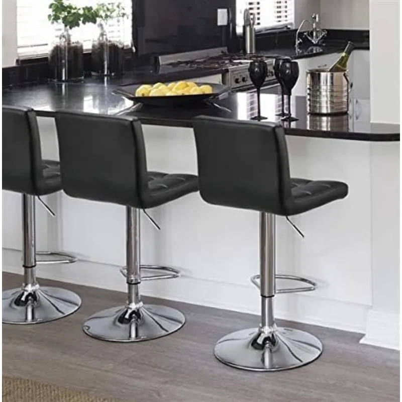 Bar Stools Set of 4, PU Leather Adjustable Swivel Barstools, Modern Armless Bar Chairs with Bigger Base, Thickened Seat Cushion,