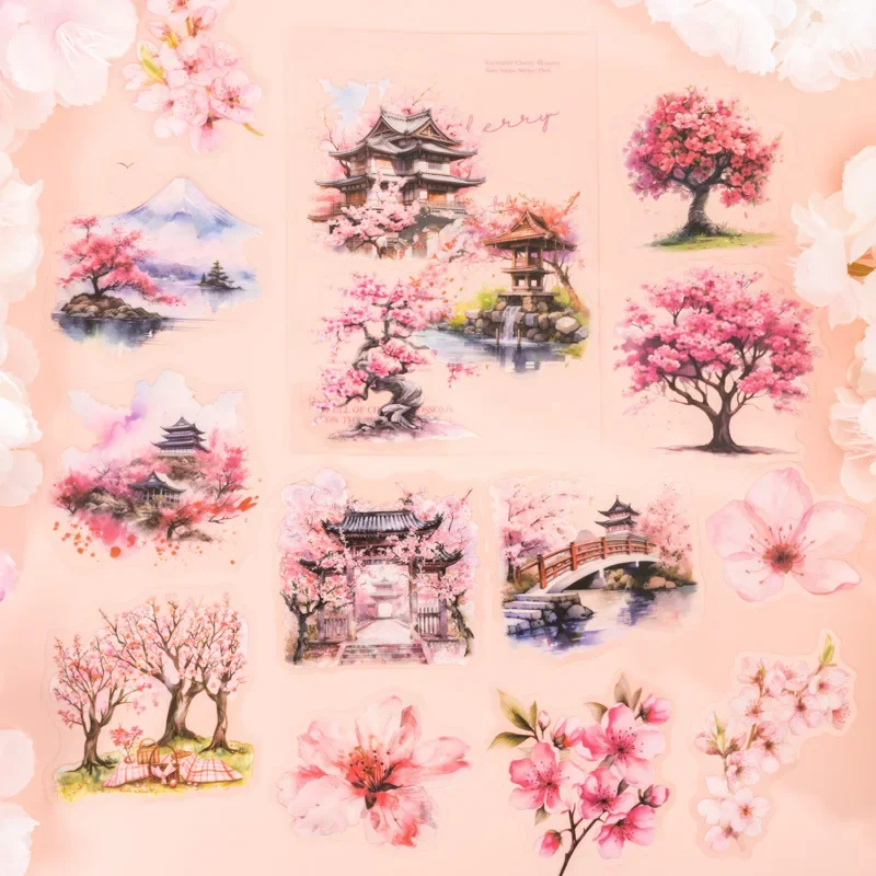 20Sheets Cherry Blossom Sticker Encounter paper Blossom Rain Arts Package Crafts material stickers Crafts Scrapbooking 162*110mm