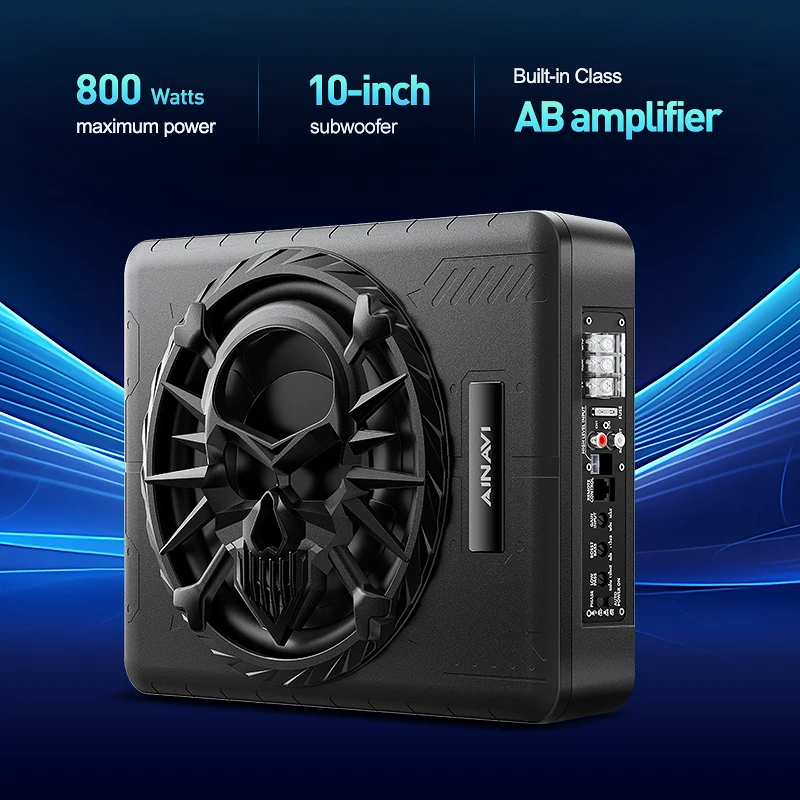 10 Inch 12V 800W Subwoofer Car Audio High-power Aluminum Alloy Car Speaker Under Seat Woofer Modification Ultra-thin Subwoofer