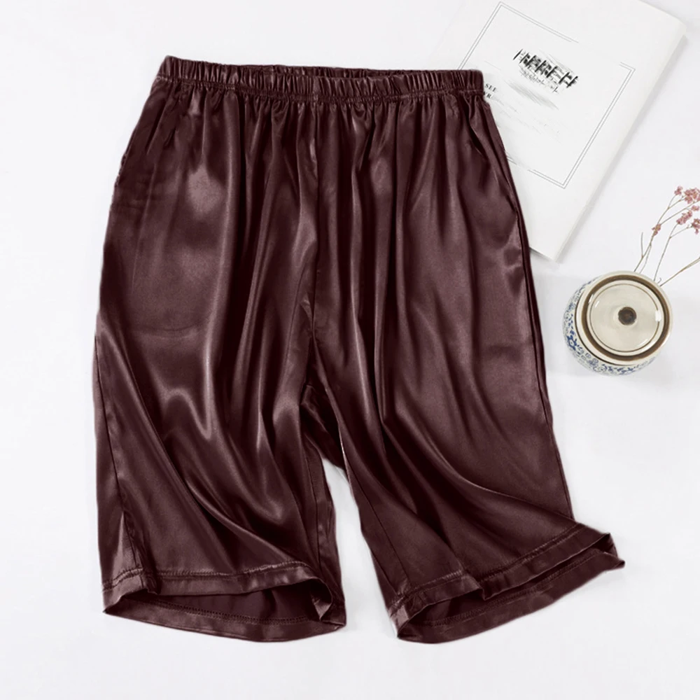 Summer Men's Home Solid Silk Satin Pajamas Shorts Breathable Pyjamas Boxers Short Sleep Bottoms Nightwear Comfortable Sleepwear
