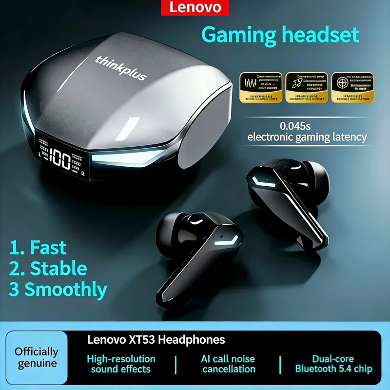 

Беспроводные наушники Lenovo XT53 с Bluetooth 5.4, сверхдолгим временем работы, низкой задержкой, для игр, с LED-дисплеем