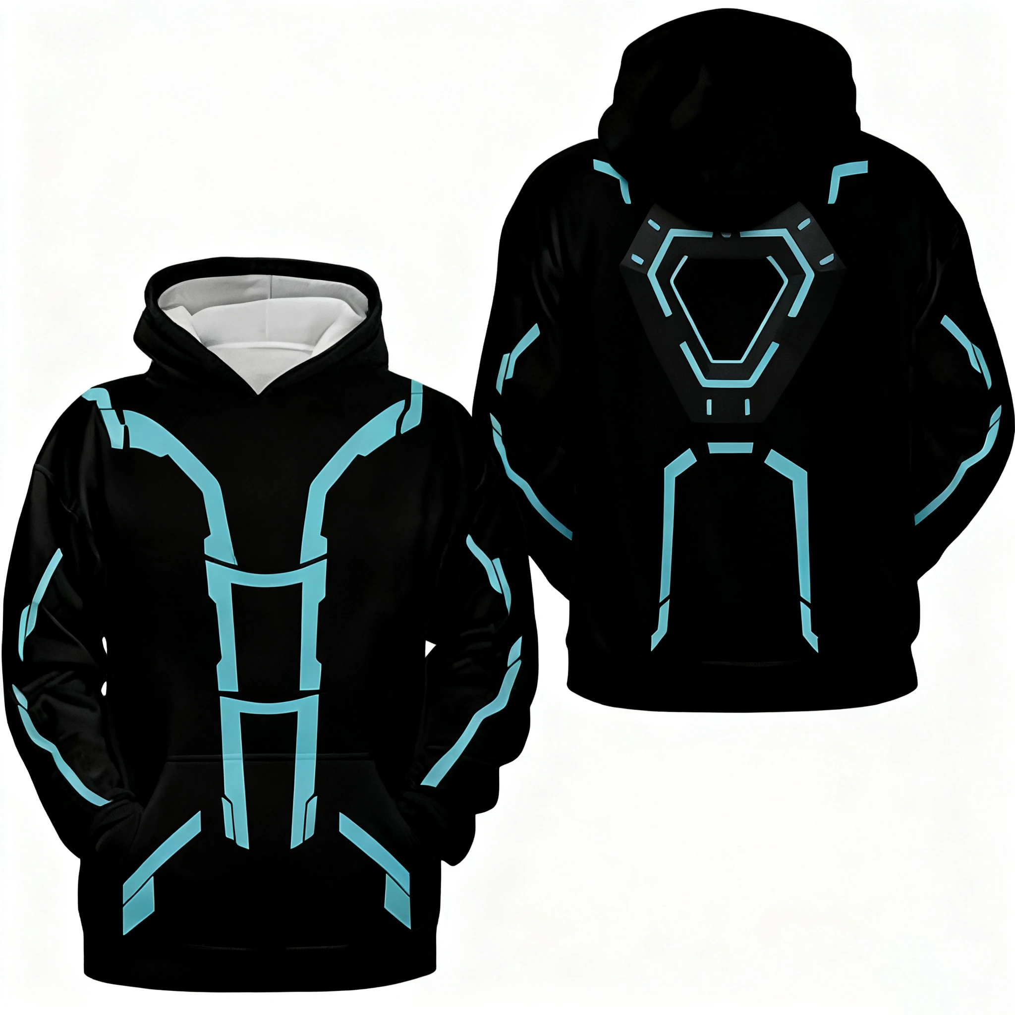 سترة بغطاء للرأس للرجال بطابع TRON Light Cycle، أحمر أزرق أبيض برسومات ثلاثية الألوان، سترة عصرية لخريف وشتاء