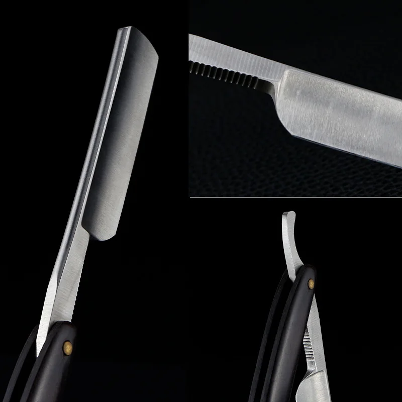 레트로 스트레이트 남성 면도기, 접는 이발사 수염 목구멍 면도 칼 절단 도구 나무 손잡이 선물