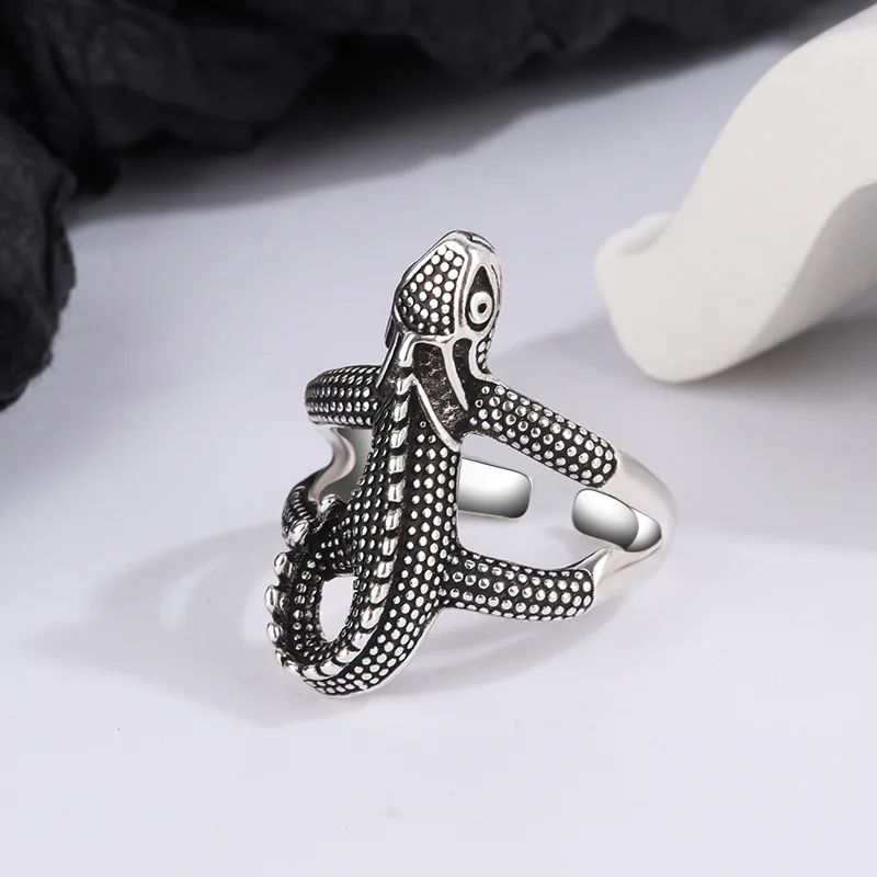 European Style Personality Retro Creative Lizard 925 Sterling Silver Hip-hop Fashion Temperament Animal Opening Rings TYB219