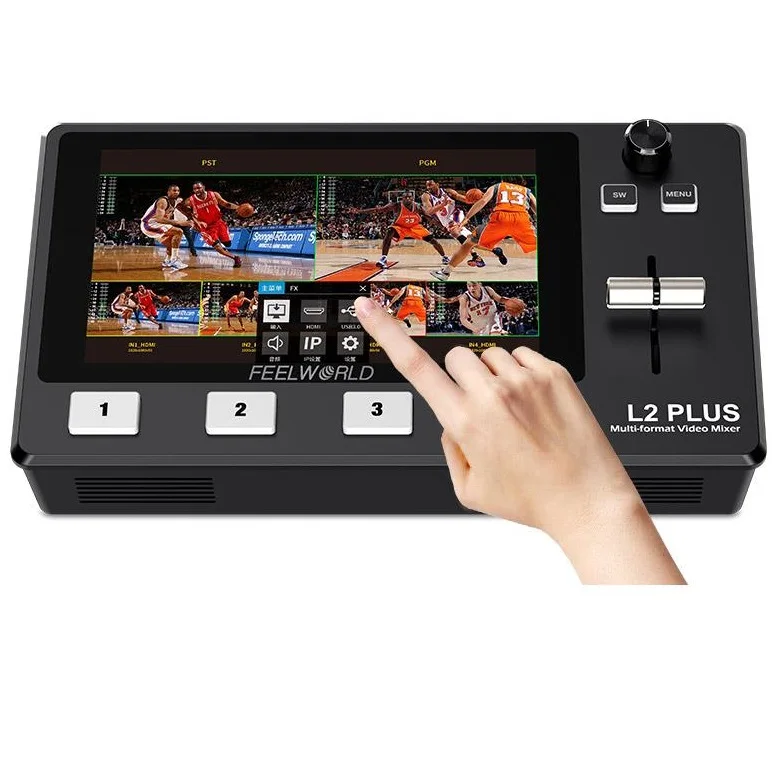 Switcher mixer video multi-camera L2 PLUS con touch screen LCD da 5,5" Controllo PTZ Chiave Chroma USB 3.0 per streaming live