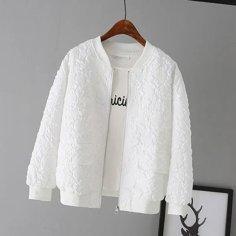 

2024 Autumn Solid Baseball Jacket Women Korean Casual White Bomber Jacket Female Vintage Loose Cardigan Zipper Jackets Outerwear