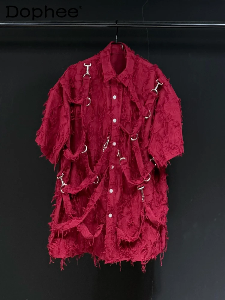 

Fashion Short-sleeve Shirts Men's Women's 2026 Spring New Loose Comfort Personalized Tops Lapel Tassel Metal Decoration Shirts