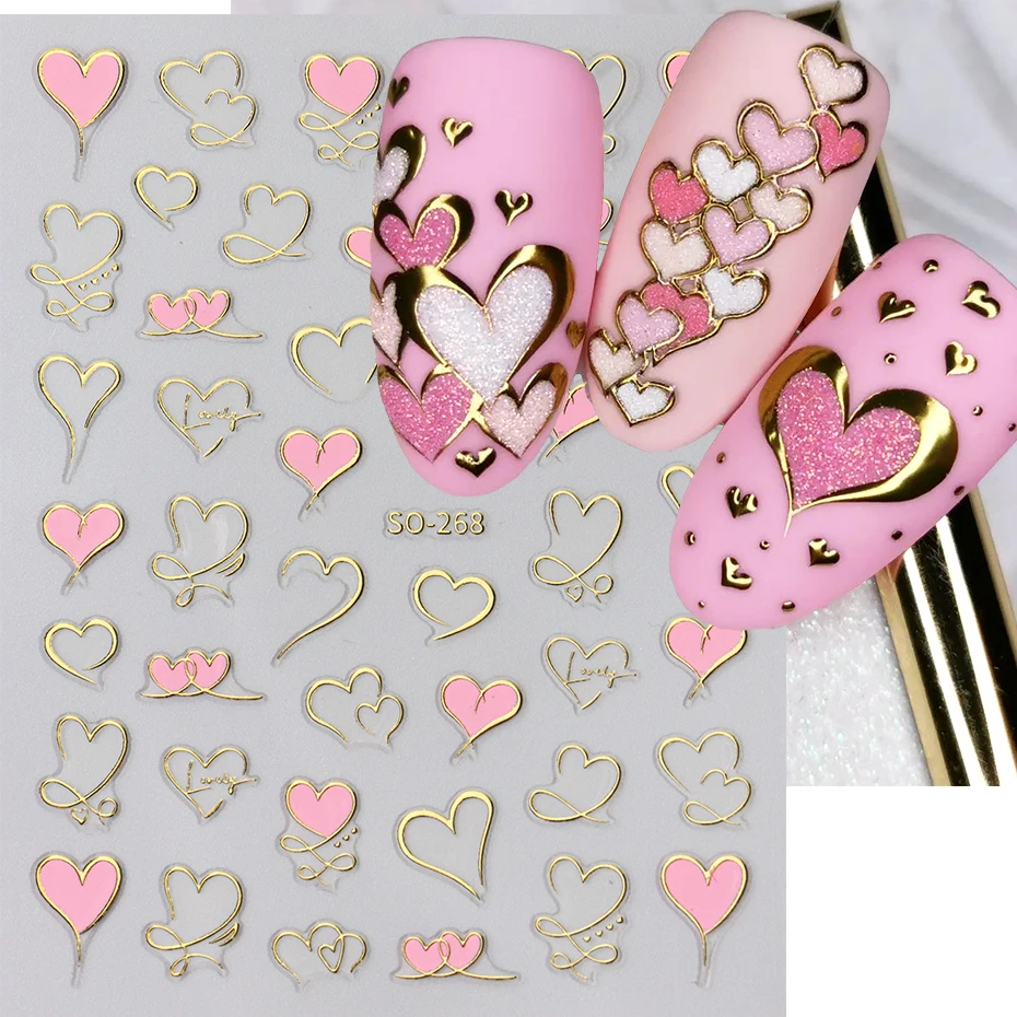 Description Picture 4 of item3D Kawaii Red Pink Gold Heart Nail Art Stickers Purple Love Self Adhesive Nail Decorations Slider Decals Valentine DIY Manicure