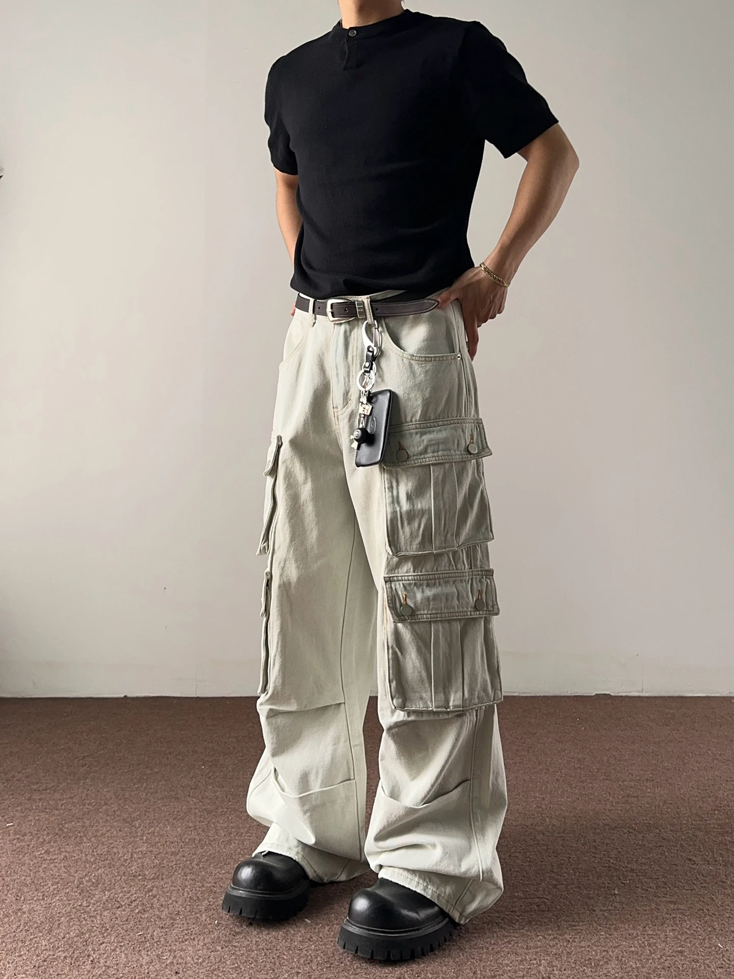 

Американские винтажные рабочие брюки с несколькими карманами, повседневные прямые свободные широкие джинсы для молодежи, весна-осень-зима