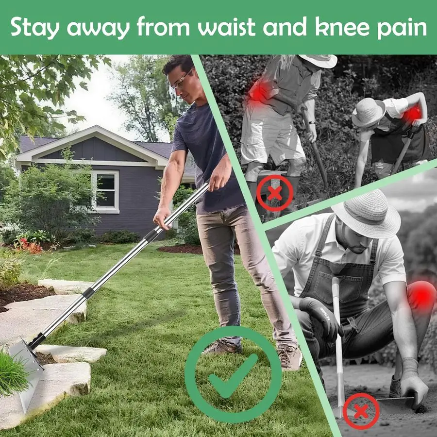 أداة سحب الأعشاب، مكشطة مجرفة مسطحة متعددة 12 شديدة التحمل، 14 مشط من الفولاذ مع مقبض طويل قابل للتعديل لأوراق الشجر ومضخم الطحلب Ed