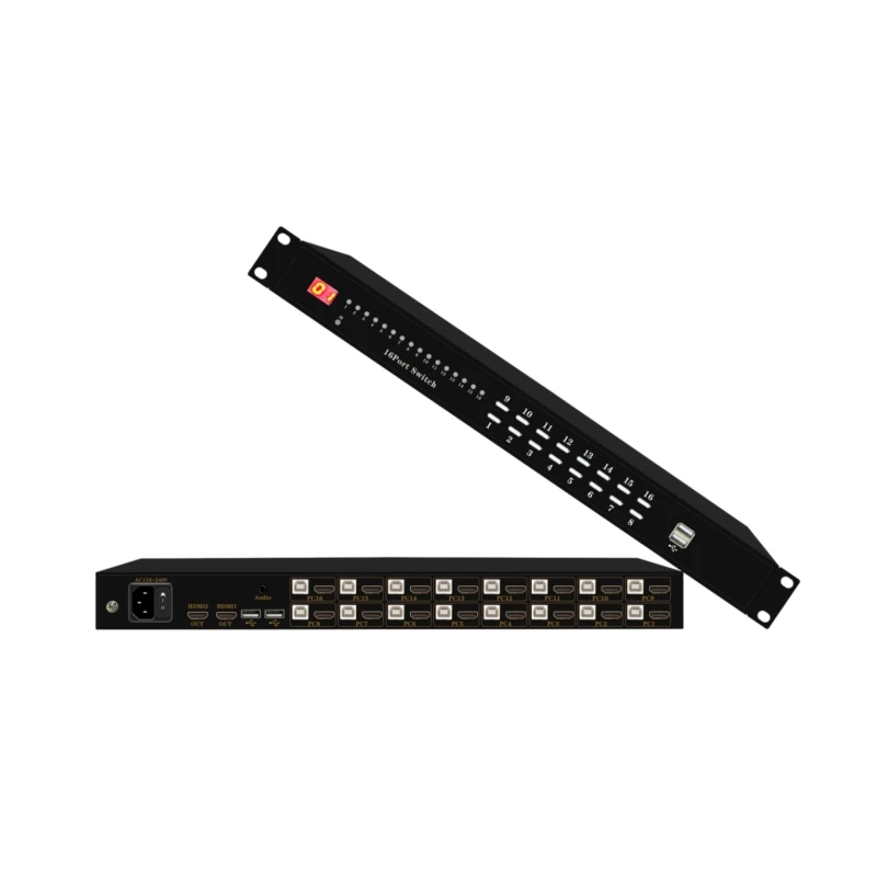 Switcher KVM HDMI 4K 30Hz montato su rack Console KVM LED Scatola commutatori tastiera e mouse a 16 porte