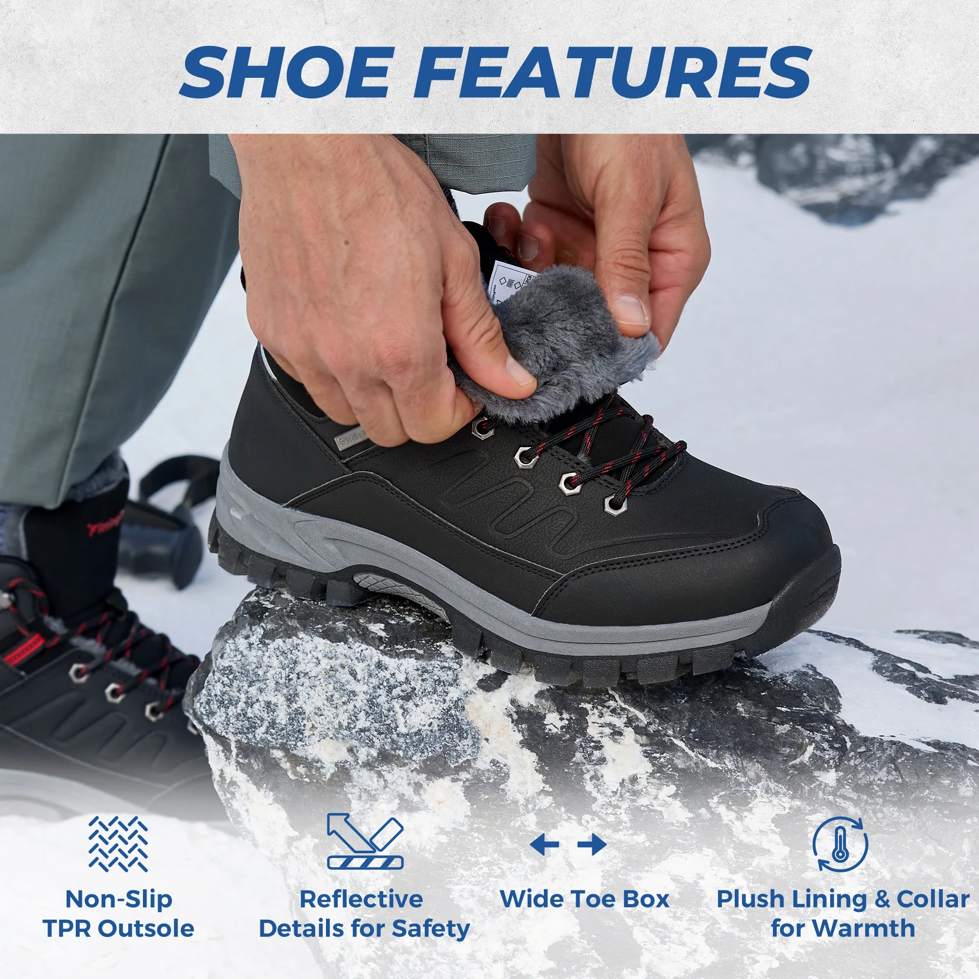 Botas de invierno para hombre de la marca Fittington, con puntera ancha, forro polar, cálidas, antideslizantes, con soporte para el arco del pie, de caña media, ideales para actividades al aire libre y senderismo.