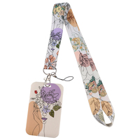 R2968 Minimalist Flower Art Fashion Lanyards ID Badge Holder Bus Pass Case Cover Slip Bank Credit Card Holder Strap Cardholder