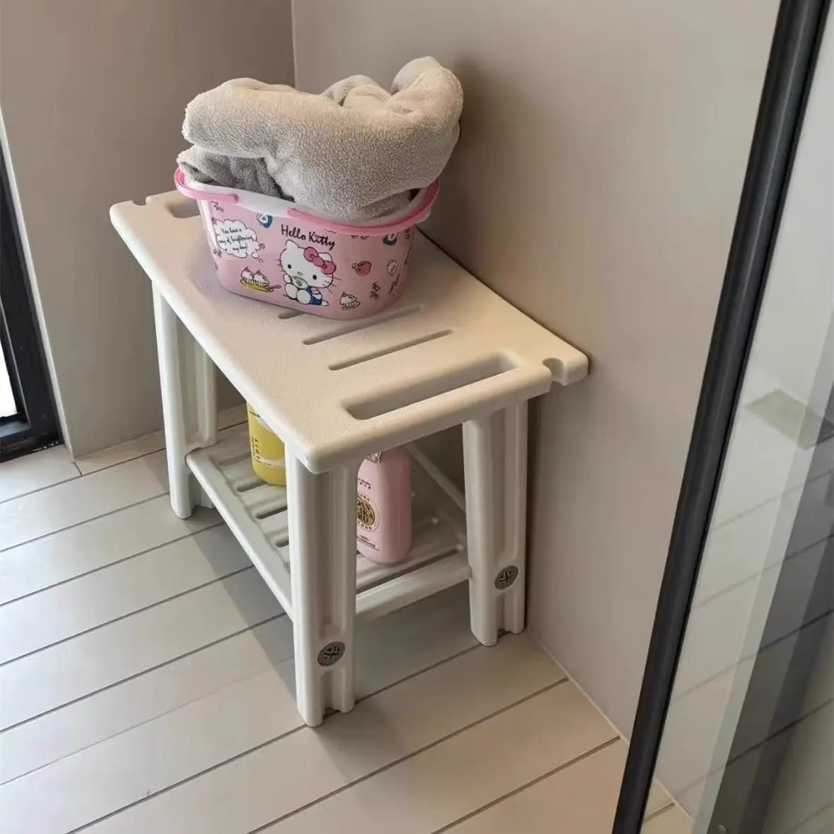 Shower Stool Shower Bench Stool With Storage Shelf Waterproof Bathroom Spa Bathing Shower Seat Chair
