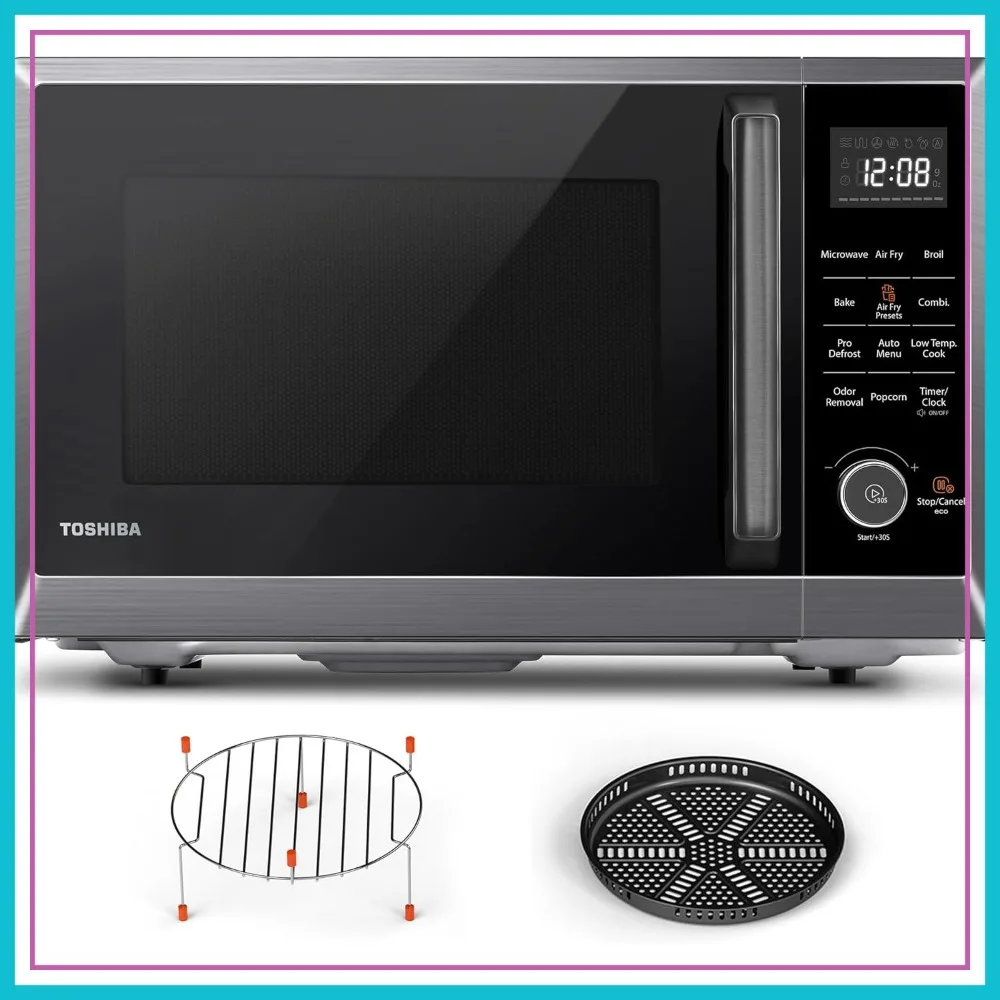 Horno Microondas de Encimera 8 en 1 con Freidora de Aire, Convección, Asado, 1.0 Pies Cúbicos, Acero Inoxidable Negro
