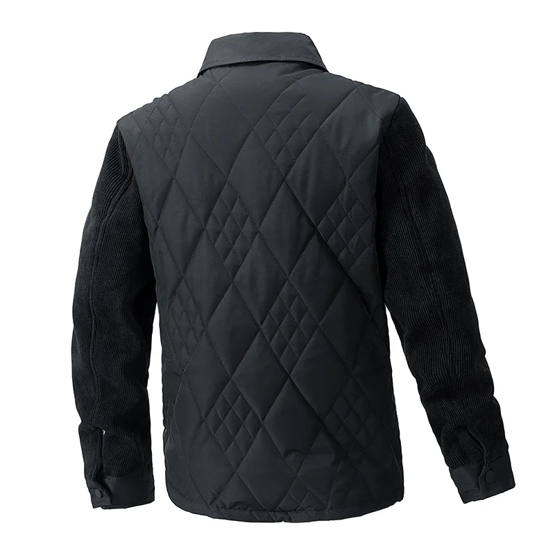 Men's Plus-Size Knitted Sleeve Diamond Pattern Cotton Jacket Casual Business Style New Autumn Trend