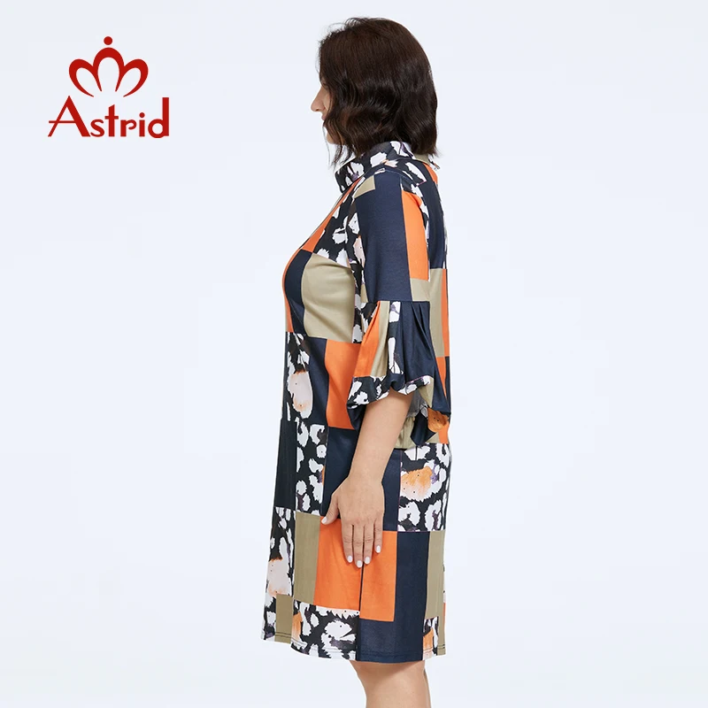 Astrid Women\'s Dresses 2023 Oversized Contrast Color Print Loose Ladies Midi Party Dresses Flared Sleeve Office Female Clothing