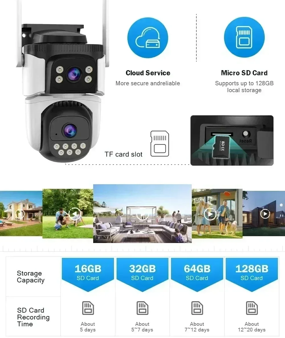 Cámara WiFi de 10MP para exteriores 6K CCTV lente dual pantalla dual 360 °   PTZ Ai Seguimiento Protección de seguridad Videovigilancia doméstica