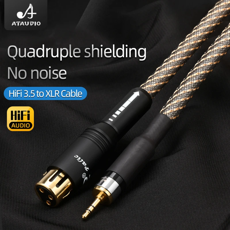 Audio Cable HiFi 3.5mm to XLR Cord High Purity OFC Plated Silver Core Shielding 3.5mm to 2XLR Male/Female Adapter for CD Speaker