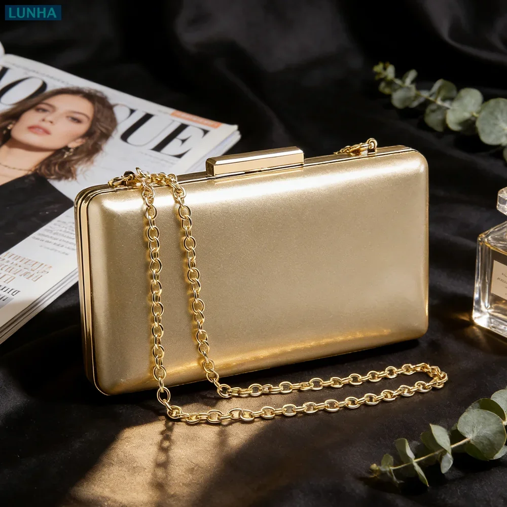 Elegant Glossy Rectangle Box Clutch Acrylic Resin Metal Frame Evening Party Event Handbag Convertible Crossbody Purse For Women