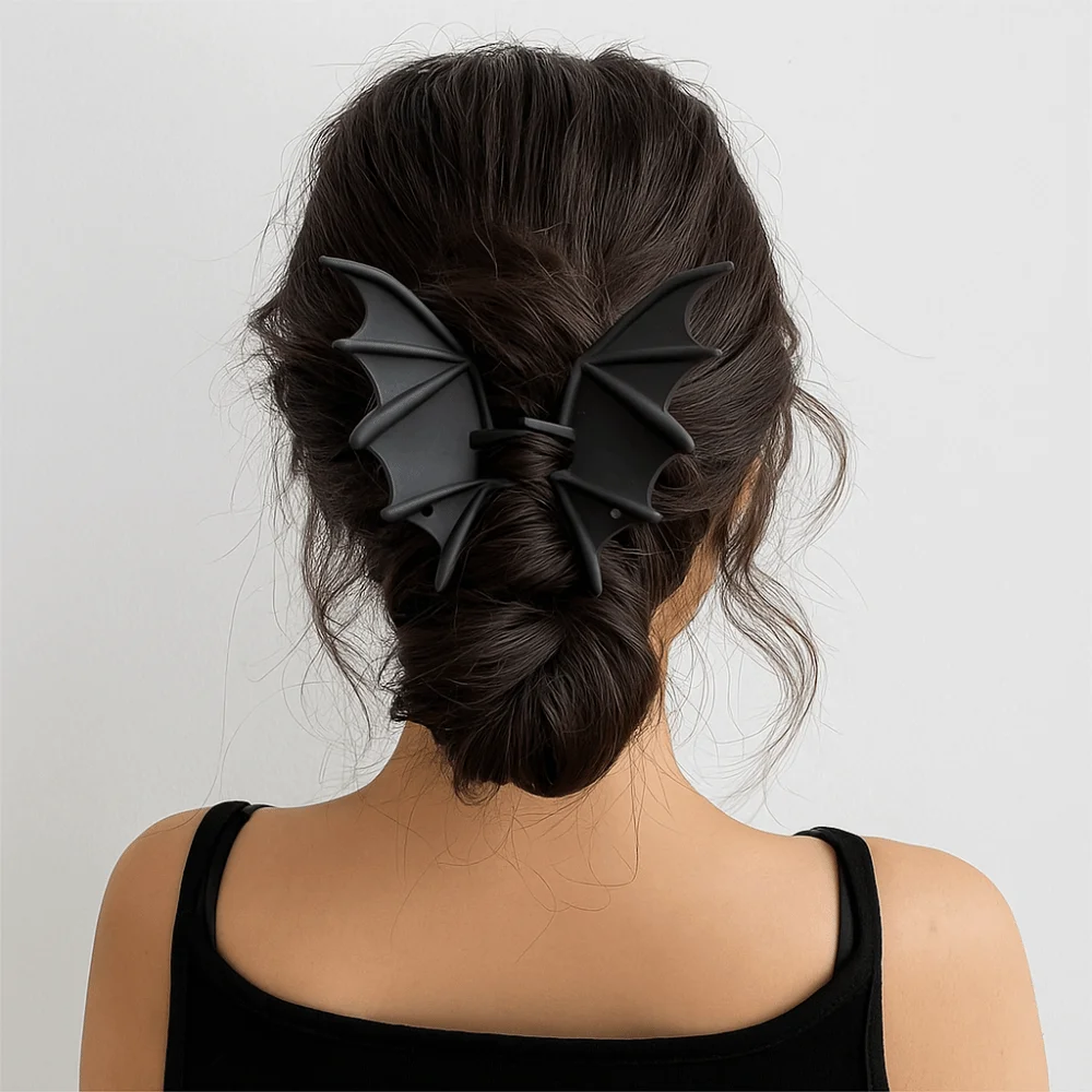 

Alternative Fashion Gothic Halloween Hair Claw Alloy Matte Black Bat Wings Ponytail Holder Cosplay Headdress Shark Clip Gift